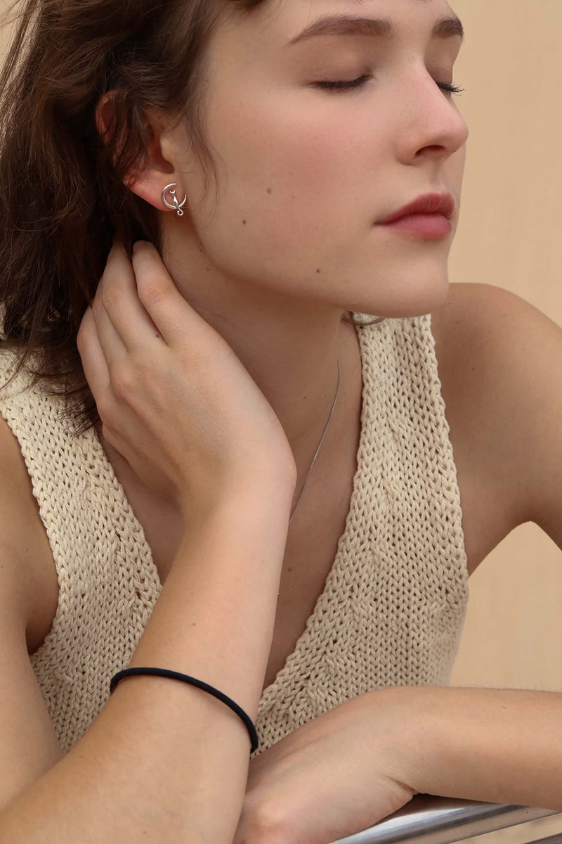 S.Leaf Sterling Silver Cat Moon Earrings Hypoallergenic Stud Earrings for Women Jewelry for Cat Lovers Birthday Gifts for Women(silver) - Image 4